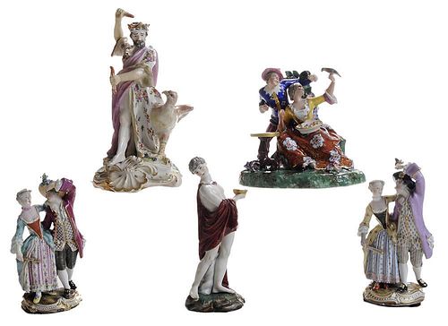Five Decorated Porcelain Figures