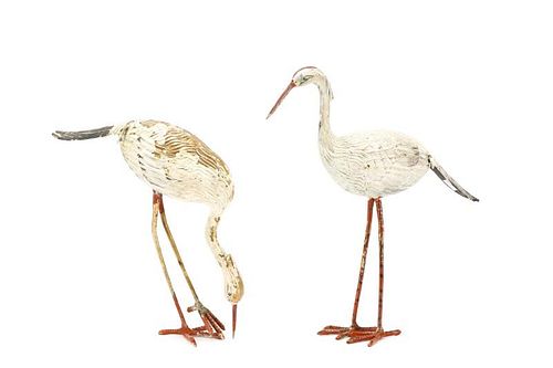 Pair of Japanese Cold Painted Bronze Cranes
