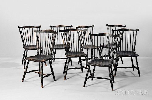 Set of Eight Black-painted Windsor Fan-back Side Chairs
