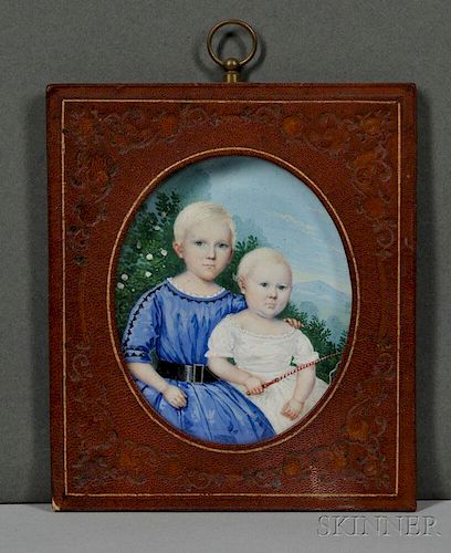 American School, Early 19th Century      Miniature Portrait of Two Children