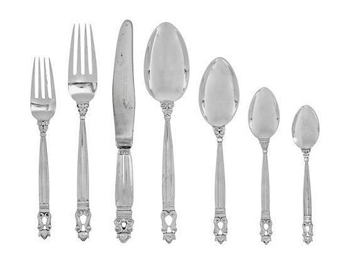 * A Danish Silver Flatware Service, Georg Jensen Silversmithy, Copenhagen, most 1915-27, Acorn pattern, comprising 13 dinner for