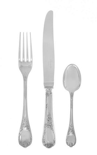 A French Silver-Plate Flatware Service, Christofle, Paris, 20th Century, Marly pattern, comprising 3 dinner knives 3 dinner fork