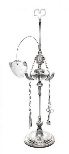 * An Italian Silver Library Lamp, Maker's Mark a Figure Holding a Staff, Rome, Late 18th Century, the stepped circular base flut