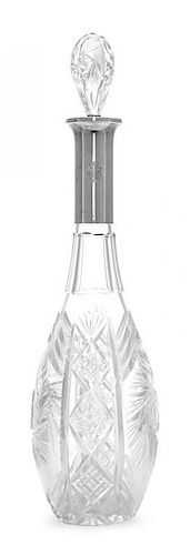 A German Silver-Mounted Cut-Glass Decanter, Maker's Mark HA, Early 20th Century, the ovoid glass bottle decorated with large flo