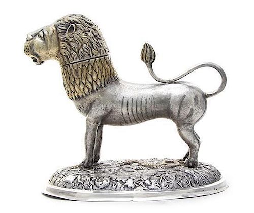 A Dutch Parcel-Gilt Silver Cup in the Form of a Lion, Maker's Mark C/W or C/VV, Late 19th Century, in early 17th century style,