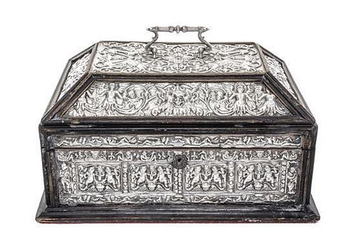 A Continental Silver-Mounted Ebony Casket, 19th century or earlier, Length 12 inches.