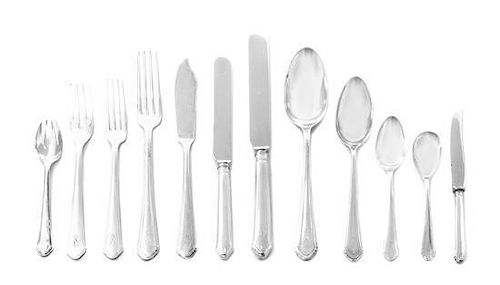 A German Silver Flatware Service, Lazarus Posen, Frankfurt, Circa 1900, reeded handle with shaped rounded terminal, engraved wit