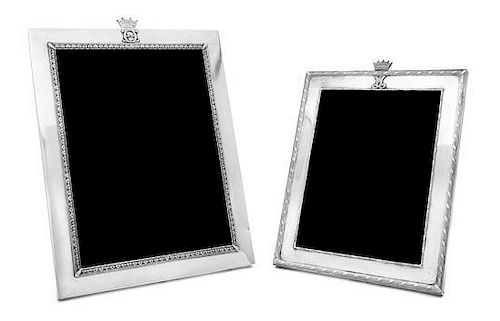 Two Swedish Silver Photo Frames, W.A. Bolin, Stockholm, 1933, both rectangular with wood easel backs, the larger with leaf-tip r