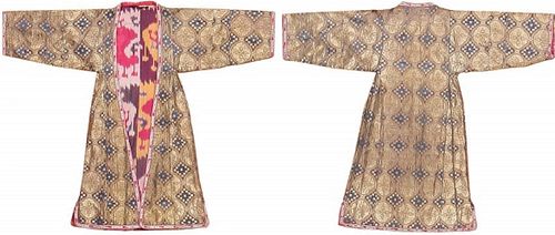 Silk and Metallic Antique Uzbek Dress 5 ft 1 in x 4 ft 3 in (1.55 m x 1.3 m)