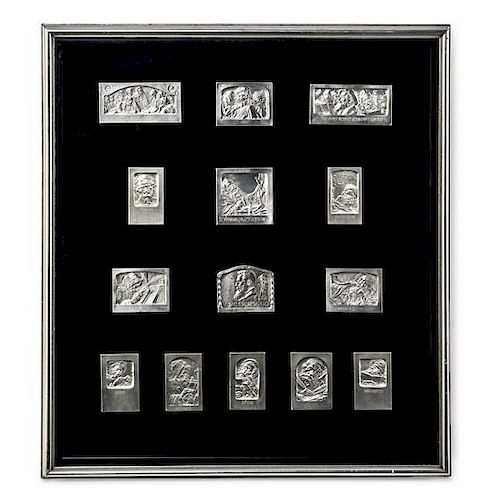A Set of Fourteen Silver Plaques after Boris Schatz (1867-1932), 20th Century, all cast reliefs, comprising Jeremiah, Havdalah,