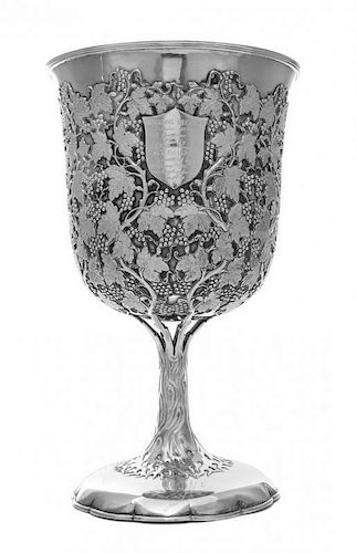 Hong Kong Regatta Cup: A Chinese Export Silver Presentation Cup, Khecheong, Canton, Circa 1850, the deep bowl of inverted bell f