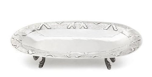 * A Mexican Silver Bread Tray, Casa Prieto, Mexico City, Mid 20th Century, oval with lightly spot-hammered surface, the wide bor