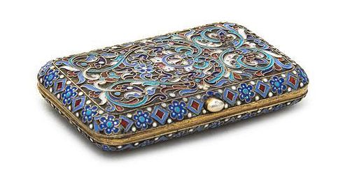 * A Russian Silver and Enamel Cigarette Case, Maker's Mark HA, St. Petersburg, Late 19th Century, rounded rectangular, covers de