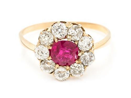 An 18 Karat Rose Gold, Ruby and Diamond Ring, Circa 1895, 2.00 dwts.