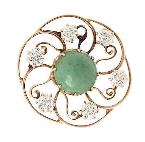 A Yellow Gold, Turquoise and Diamond Pendant Brooch, Circa 1900, 3.20 dwts.