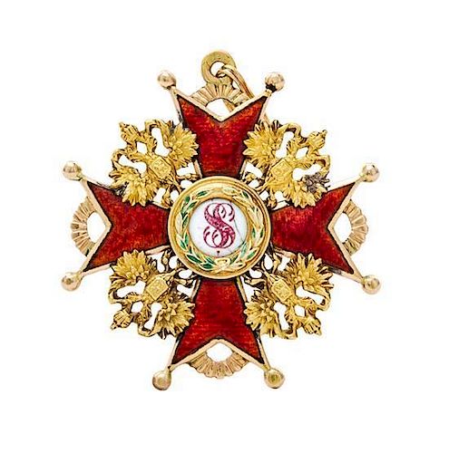 A Russian Gold, Silver-Gilt and Enamel Order of St. Stanislaus, Late 19th/Early 20th Century, 3rd class, the obverse with transl