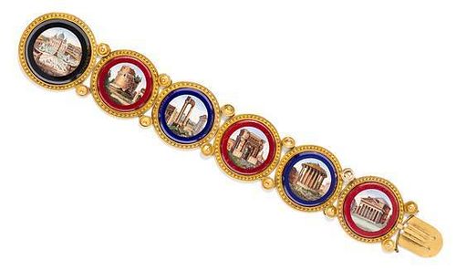 A Victorian Yellow Gold and Micromosaic Bracelet, 42.30 dwts.