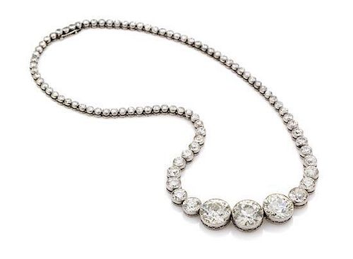 An Important Platinum and Diamond Graduated Line Necklace, 29.30 dwts.