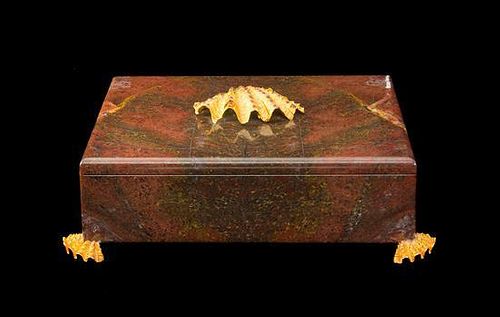 * An Italian Silver-Gilt and Ruby-Mounted Large Marble Box, Nardi, Venice, 20th Century, the rectangular marble body raised on s