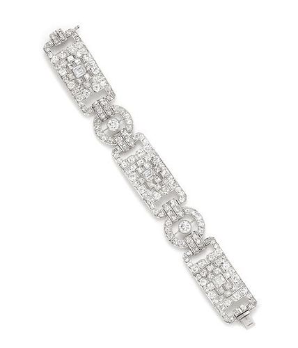 An Art Deco Platinum and Diamond Bracelet, 23.60 dwts.