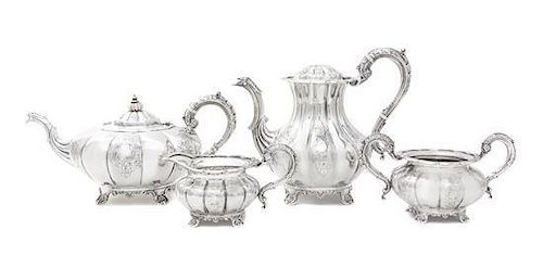 An English Silver Four-Piece Tea and Coffee Set, Barker Brothers Silver Ltd., Birmingham, 1947, comprising a teapot, coffee pot,