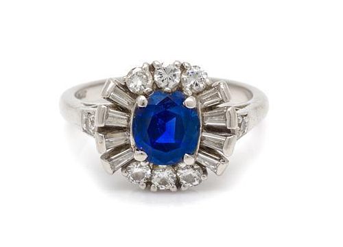 A Platinum, Sapphire and Diamond Ring, 3.20 dwts.