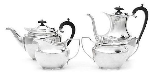 An English Silver Four-Piece Tea and Coffee Set, Robert F. Mosley & Co., Sheffield, 1913, comprising a teapot, coffee pot, cream
