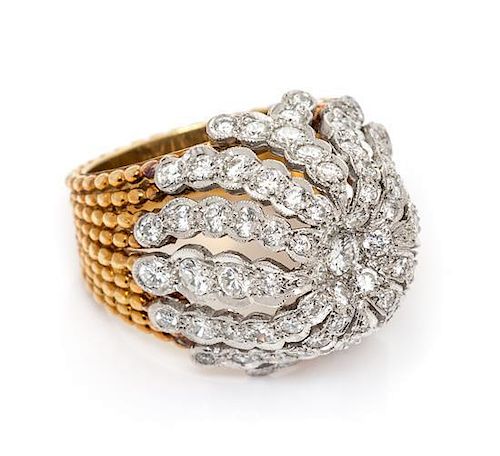 A Platinum, 18 Karat Gold and Diamond Bombe Ring, Cellino, 10.10 dwts.