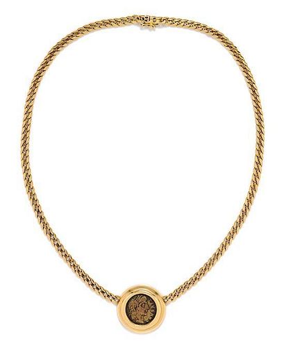 An 18 Karat Yellow Gold and Ancient Roman Coin Necklace, Bulgari, 16.90 dwts.