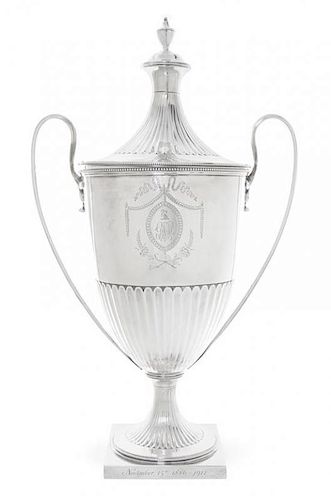 * A George V Silver Two-Handled Cup and Cover, Crichton Bros., London, 1911, of urn form with fluted lower body and beaded borde