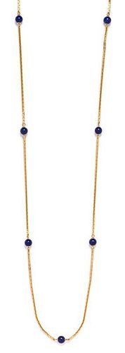 A Yellow Gold and Lapis Lazuli Longchain Necklace, 13.80 dwts.
