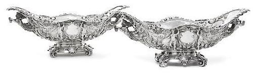 * A Pair of Victorian Silver Large Sauce Boats, Carrington & Co., London, 1894, oval with undulating lobed rim, the sides applie