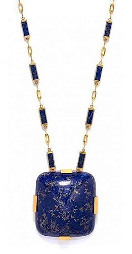 * A Collection of Yellow Gold and Lapis Lazuli Jewelry, 204.50 dwts.