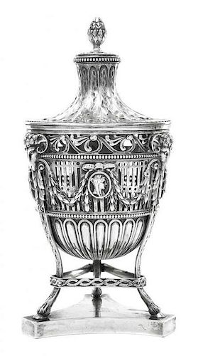 A Victorian Silver Bowl and Cover, Maker's Mark SW, London, 1874, of vase from with lobed lower body, pierced and applied with r