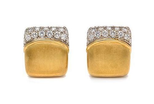 A Pair of 18 Karat Yellow Gold and Diamond Earclips, Carvin French, 10.00 dwts.