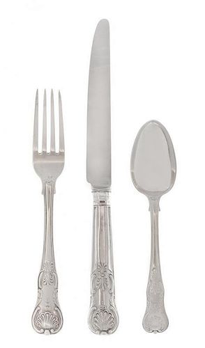 A George IV Silver Flatware Service, William Chawner, London, 1819-24, Kings pattern, engraved with a contemporary crest, compri
