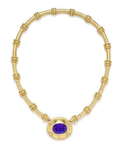 An 18 Karat Yellow Gold, Tanzanite and Diamond Necklace, Circa 1994, 55.50 dwts.