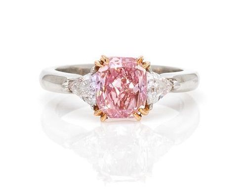 * A Platinum, Treated Pink Diamond and Diamond Ring, 4.40 dwts.