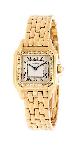 An 18 Karat Yellow Gold and Diamond Ref. 1280-2 "Panthere" Wristwatch, Cartier, 45.00 dwts.