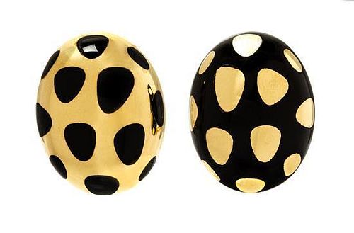 A Pair of 18 Karat Yellow Gold and Black Jade Earclips, Angela Cummings for Tiffany & Co., 10.70 dwts.