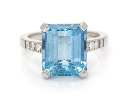 A Platinum, Aquamarine and Diamond Ring, Tiffany & Co., 4.50 dwts.