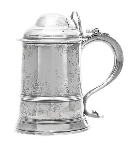 A George II Silver Lady's Tankard, Robert Albion Cox, London, 1748, tapered cylindrical with applied mid-rim, the scroll handle