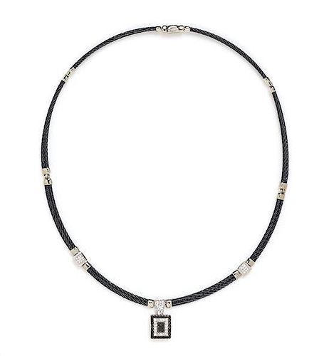A Black PVD Coated Stainless Steel, 18 Karat White Gold, Diamond and Black Diamond "Celtic Noir" Necklace, Charriol, 16.10 dwts.