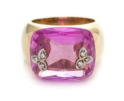 An 18 Karat Yellow Gold, Synthetic Pink Sapphire and Diamond Ring, Paolo Piovan, 12.90 dwts.