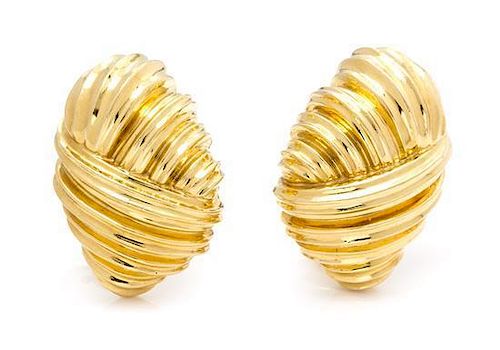 A Pair of 18 Karat Yellow Gold "Night Wind" Earclips, Henry Dunay, 12.00 dwts.