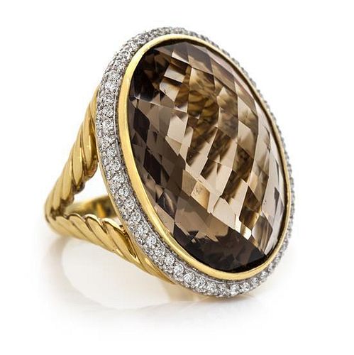 An 18 Karat Yellow Gold, Smokey Quartz and Diamond "Albion" Ring, David Yurman, 22.60 dwts.