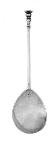 A James I Silver Seal-Top Spoon, Maker's Mark E Enclosing C (See Jackson's, 2009 edition p. 110), London, 1608, with lobed balus