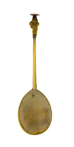 A James I Silver-Gilt Apostle Spoon, Maker's Mark RW (See Jackson's, 2009 Edition, p. 106), London, Early 17th Century, with hex