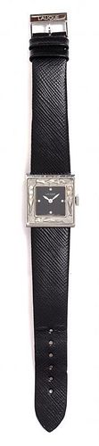 A Stainless Steel, Carved Crystal and Diamond Wristwatch, Lalique,