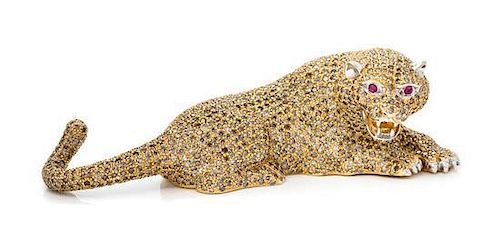 An 18 Karat Yellow Gold, Diamond and Ruby Jaguar Object, 53.80 dwts.